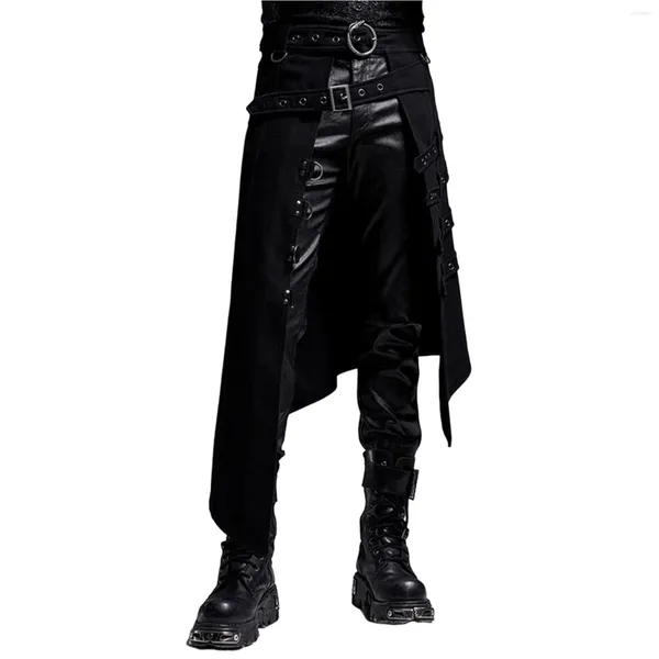 Pantalones para hombres hombres punk falda negro vapor negro gótico anillo asimétrico fiestero hombre tendencia de moda vintage casual medio vestido