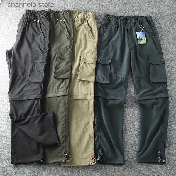 Pantalones para hombres Hombres Pantalones de carga de secado rápido 2023 Verano Thin Doble uso Extraíble Pantalones rectos sueltos Viajes Senderismo Escalada Pesca Pantalones T240227