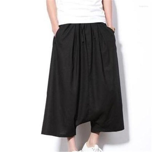 Pantalones para hombres para hombres 2022 estilo coreano holgado hábil hábito de entrepierna lino de algodón de algodón