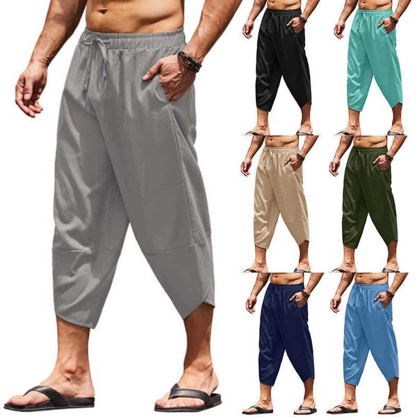 Pantalons pour hommes Sarouel en lin Baggy Homme Taille élastique Streetwear Pantalon respirant d'été Pantalon décontracté Pantalon de plage ample AA230511