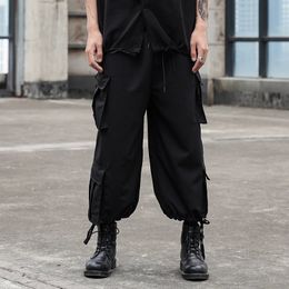 Pantalons pour hommes Pantalon multi-poches noir pour hommes avec cordon de serrage design hip-hop style de rue pantalon cargo décontracté en vrac 231128