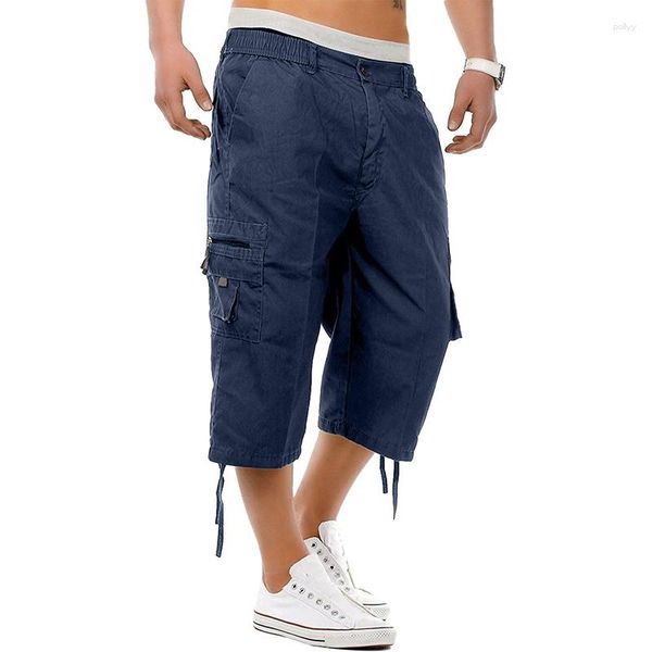 Pantalons masculins S ONCUSTRAL 3 4 BOUTONS DE CARROGE BOUTON BOUTON ÉLASTIQUE CAPRI Longueur du genou avec plusieurs poches longues extérieures