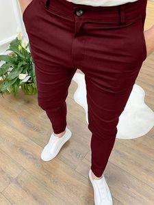 Pantalons pour hommes Pantalon crayon épais décontracté pour hommes, haute élasticité, couleur unie, coupe cintrée, bureau formel pour hommes, tenue quotidienne, pantalon en coton 231127