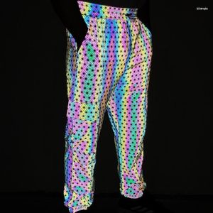 Pantalon homme coloré holographique réfléchissant homme pantalon Hip Hop tricoté respirant taille élastique Cargo décontracté Jogging