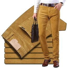 Herenbroek heren corduroy casual broek zakelijke mode solide kleur elastische gewone broek mannelijke zwarte kaki koffie rood 220922