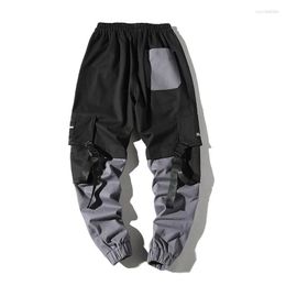 Calças masculinas Carga de algodão 2023 Homem moda streetwear costura cor corredores hip hop homens longos calças de cintura elástica