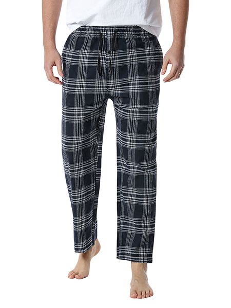 Pantalon pour homme Pyjama en flanelle pour homme Taille élastique Plaid Lounge Bottoms avec poches 230325