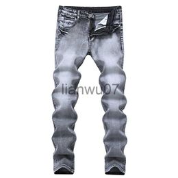 Pantalones para hombres Jeans grises para hombres Pantalones largos rectos delgados Denim Versátil Estiramiento Ropa casual Pantalones Cuatro estaciones Tamaño grande 40 42 J231117