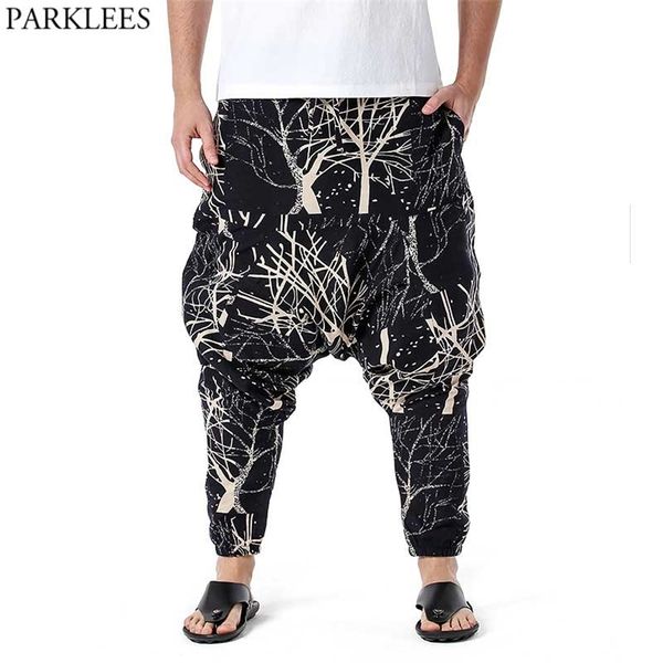 Pantalons pour hommes Hip Hop Baggy Harem pantalon à entrejambe bas branches élégantes imprimé Genie Boho pantalon coton décontracté Hippie Streetwear pantalon 220907