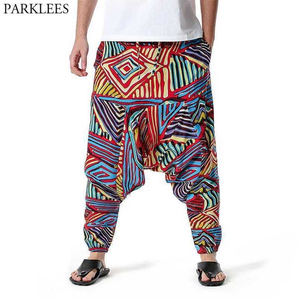 Pantalones de hombre Hippie Baggy Boho Yoga Harem Pantalones Mareos Patrón africano Imprimir Genie Pantalones de chándal Algodón Casual Hip Hop Ankara Pantalones W0325