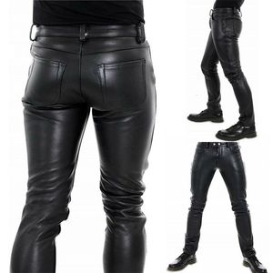 Pantalons pour hommes Pantalon de moto en cuir pour hommes avec poches cargo Pantalon de moto en cuir noir sans ceinture 230922