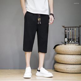 Pantaloni da uomo Pantaloni da uomo stile coreano in cotone e lino Harem corti da uomo streetwear da spiaggia Pantaloncini da uomo casual al polpaccio