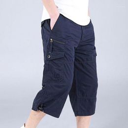 Pantalons pour hommes Shorts cargo pour hommes Long Capri Taille élastique Casual Multi Poches Straight Military Camouflage
