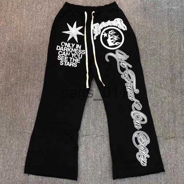 Pantalones de hombre Pantalones de hombre Y2k Pantalones de chándal Hellstar negros Pantalones con estampado de letras Classic Flame Star Hip Hop americano Casual sueltos Hombres Mujeres Bell Bottoms x1017