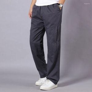 Pantalon pour hommes Plus Taille Hommes Cargo M-5XL 2022 Été Gris clair Jambe droite Casual Multi-poche Coton Kaki Large