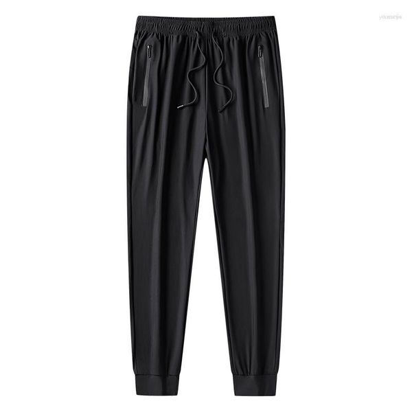 Pantalones para hombres Pantalones de chándal negros de seda de hielo de verano para hombres Joggers Ropa deportiva Pista de gran tamaño 7XL 8XL Pantalones masculinos casuales con cremallera