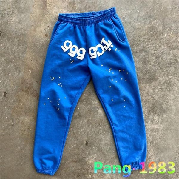 Pantalon pour hommes Blanc 3D Mousse Logo Sp5der Pantalon de survêtement Hommes Femmes Cobweb Star Graphic 555555 Bleu Hip Hop Jeune Thug Trou298R