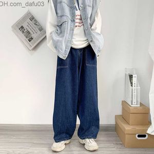 Pantalons pour hommes Jeans à jambes larges pour hommes Sac Vintage Bleu Japonais Simple Style décontracté Doux Pleine Poche Assortie Grande Taille S-3XL Solide Nouvelle Mode Chaude Z230721