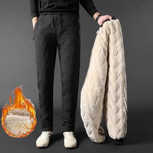 Pantalons pour hommes Pantalons d'hiver pour hommes épais sweats chauds doublé thermique Jogger pantalon polaire grand pantalon mâle grande taille poche zippée travail 6XL noir 231017