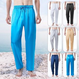 Pantalons pour hommes Hommes Satin Casual Soie Pyjama Bas Vêtements de nuit Doux Cordon Pantalon Vêtements de nuit Salon