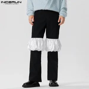 Pantalons masculins Men Satin Patchwork Button Streetwear Pantalon droit lâche 2024 JOGGERS POCHET