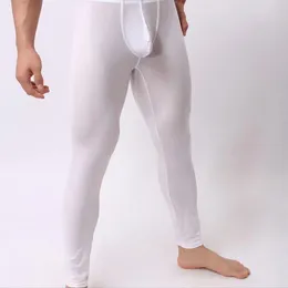 Pantalons pour hommes Hommes Slim Fit Ultrathin U Poche Long Johns Haute élasticité Doux Taille moyenne Leggings pour la maison Sheer Lounge