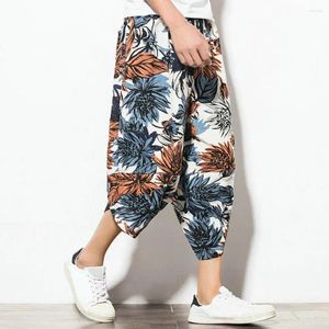 Pantalons pour hommes Men Slit Design Casual Style Summer Summer avec des poches latérales à imprimé rétro