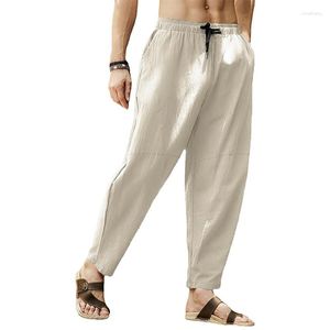 Hommes pantalons hommes solide lin pantalon respirant cordon décontracté Joggers mâle ample coton Gym Sport pantalons de survêtement homme vêtements