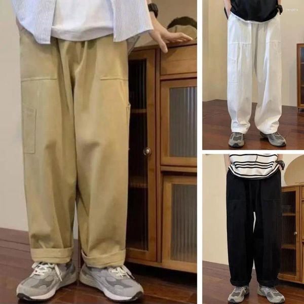 Pantalons pour hommes Hommes Couleur unie Multi poches Taille élastique Pantalon ample Baggy Été Style japonais Droit Cargo Streetwear