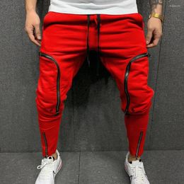 Pantalons pour hommes Hommes Couleur Solide Pantalon de survêtement Cordon Casual Multi Zippers Poches Pantalon Streetwear