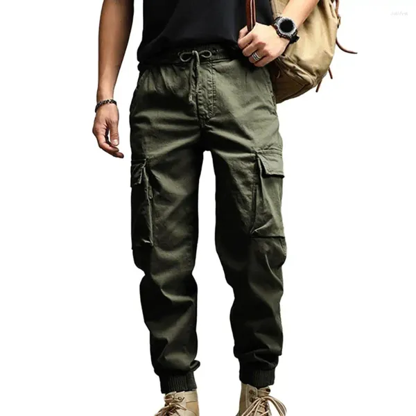 Pantalons pour hommes Hommes Pantalons de couleur unie Cargo avec conception à la cheville Poches multiples Taille élastique pour les sports décontractés