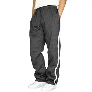Pantalon masculin Sport des poches hautes élastiques rayées pantalon Fiess Gym Jogging DrawString Low Wide Jam Straight Pant