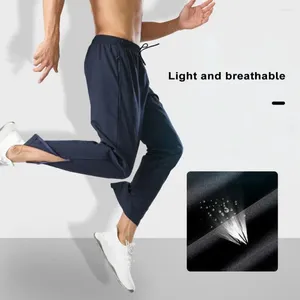 Herenbroek mannen sport ijs zijde snel droge vaste kleur elastische taille zachte losse zakken rekbare ademende jogginggym lange broek