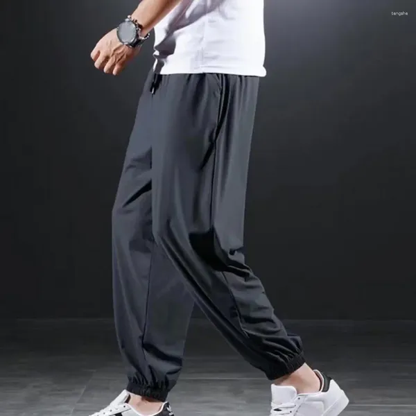 Pantalones para hombres Hombres Ropa deportiva Casual Seda de hielo Deporte transpirable con bolsillos con banda de tobillo Cintura con cordón para gimnasio