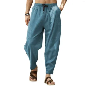 Herenbroek mannen lente en zomer broek casual alle solide kleur katoen losse broek mode mode strand hoge taille open achterzak jumpsuit