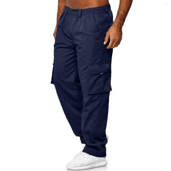 Pantalones para hombres Hombres Cargo recto Casual Color sólido Multi-bolsillos Slim Fit Pantalón Pierna ancha Fitness Pantalones deportivos Jogging Ropa de trabajo