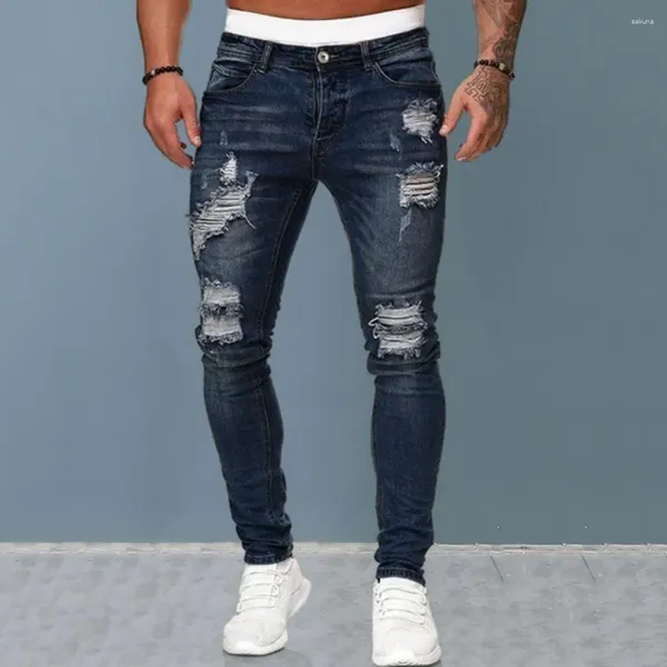 Pantalones para hombres Hombres Jeans rectos Estilo retro Estilo elegante Ripped Slim Tela transpirable Hop para moda