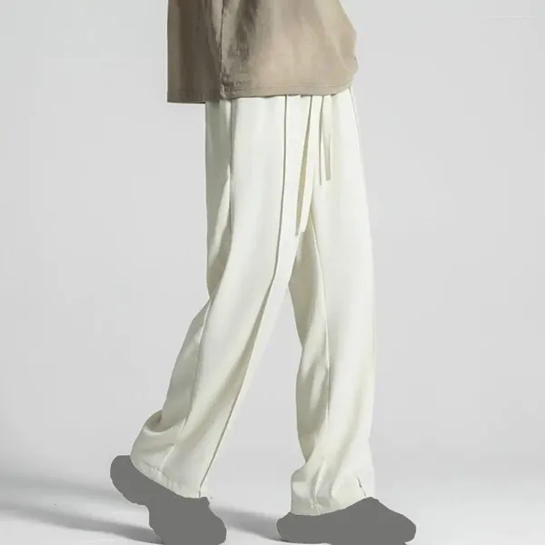 Pantalons pour hommes hommes pantalons de soie en soie à jambes lâches en ligne lâche avec des poches latérales de taille à cordon