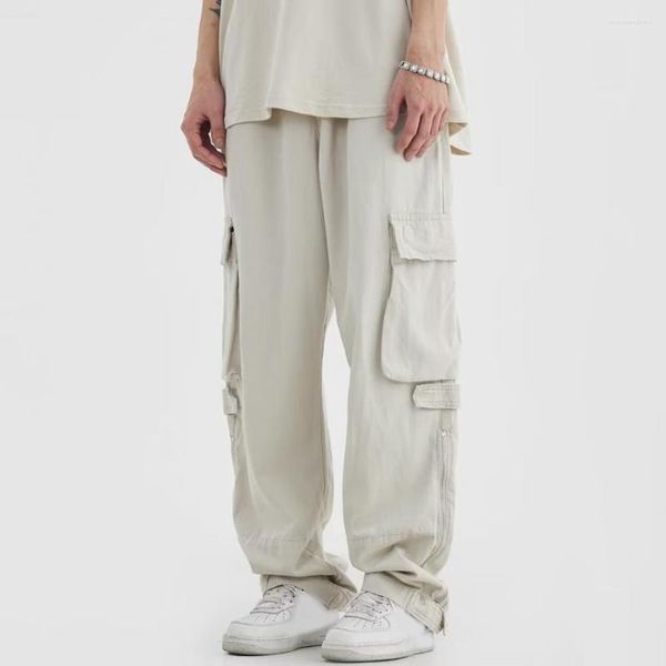 Pantalon homme homme droit Streetwear Cargo coupe ample multi-poches Design taille élastique élégant pantalon fonctionnel solide