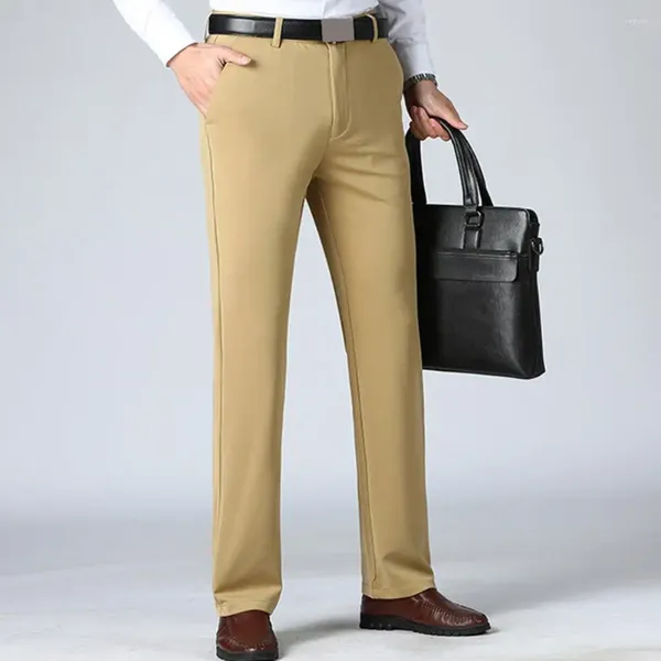 Pantalones para Hombres Hombres Rectos Cremallera Botón Cierre Bolsillos Color Sólido Suave Delgada Formal Estilo De Negocios Casual Longitud Completa Pantalones Largos