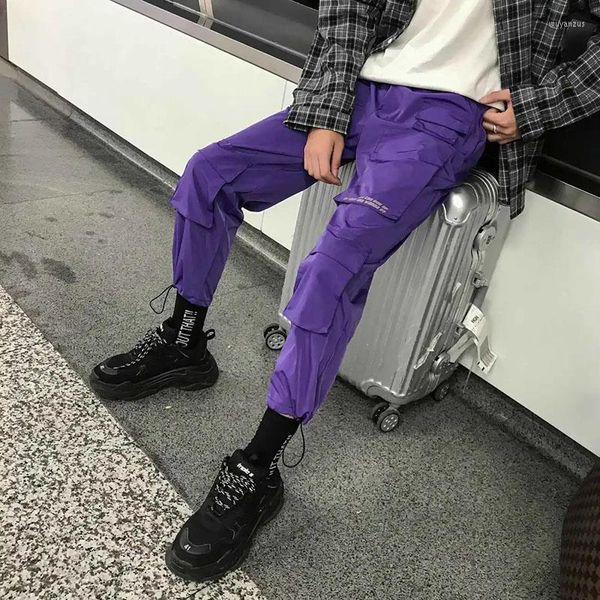 Pantalons pour hommes hommes Streetwear Cargo 2023 automne mâle Baggy Hip Hop Joggers salopette poches violet décontracté pantalons de survêtement coréen Pantalon Homme