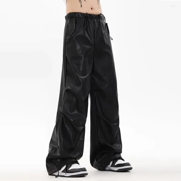 Pantalons pour hommes Hommes Streetwear Mode Lâche Casual Plis Cuir Moto Pantalon Femmes Filles Cordon Cargo Pantalon Y2k Vêtements