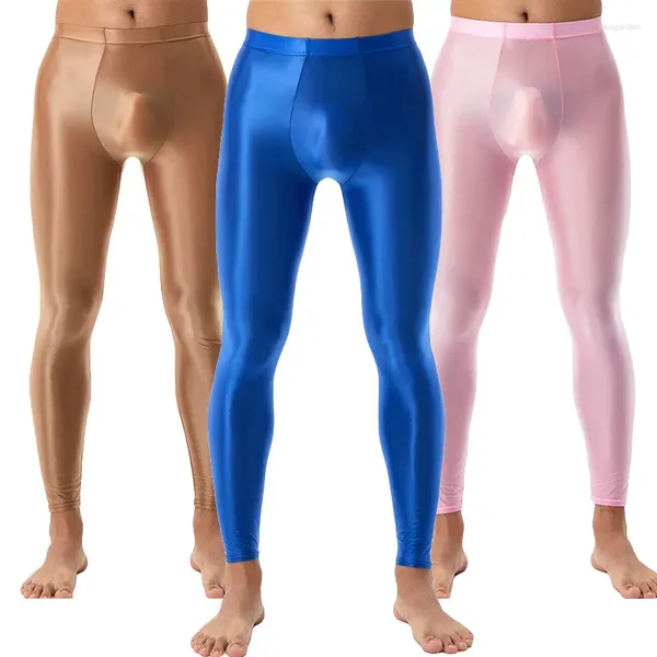 Pantalones para hombres Hombres Medias elásticas Pantimedias Leggings Aceite Brillante Lencería sexy Medias Correr Gimnasio Fitness Entrenamiento Fondo flaco