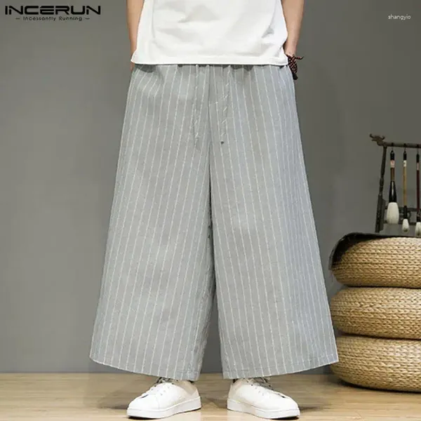 Pantalons pour hommes Hommes Rayé Cordon Joggers Lâche Streetwear Poches Pantalon à Jambes Larges 2023 Vintage Casual Mâle S-5XL INCERUN