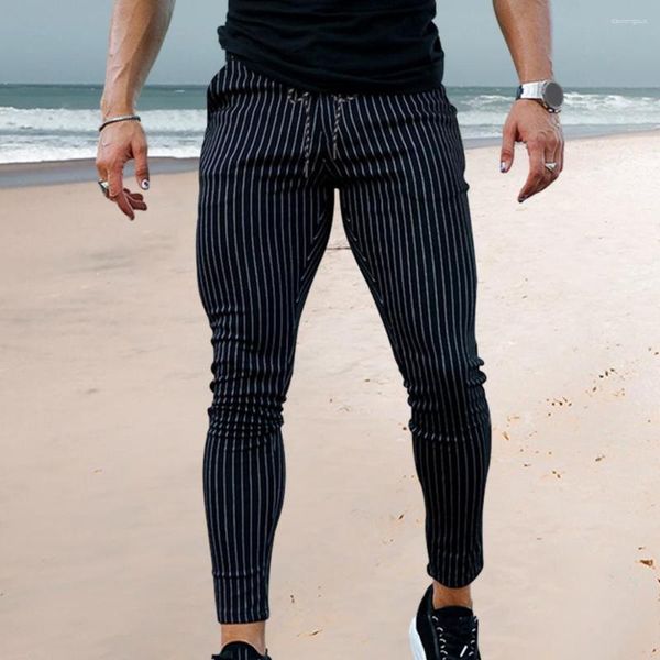 Pantalon pour hommes Hommes Rayé Imprimer Slim Fit Cordon Élastique Taille réglable Doux Respirant Longueur de la cheville Crayon Dating Busine