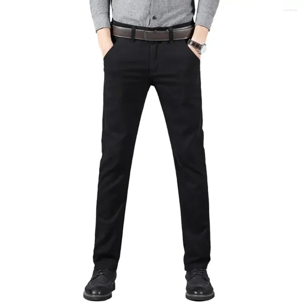 Pantalones para hombres Hombres con estilo Pantalones de pierna recta de cintura alta con bolsillos laterales Color sólido Otoño Invierno con botón