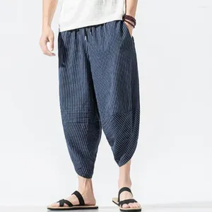 Pantalon pour hommes Men Summer Cropité Impression à rayures verticales avec une taille de cordon élastique Carrot pour le streetwear