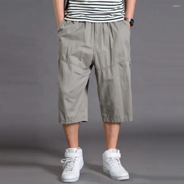 Pantalones para hombres Hombres Verano de gran tamaño Pantalones cortos gordos Recortados Cintura elástica Pantalones deportivos sueltos Casual Mediados de pantorrilla Táctico Baggy