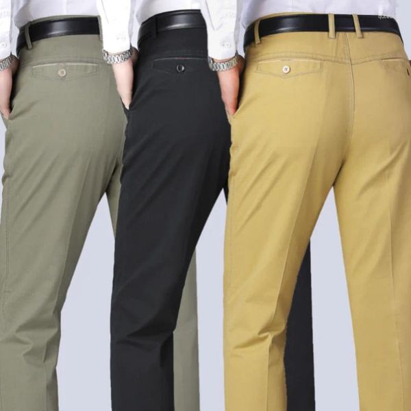 Pantalons pour hommes Hommes Été Mince Classique Casual Coton Business Mode Stretch Solide Noir Confortable Élastique Pantalon Droit Gozbkf