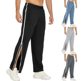 Pantalon pour hommes pantalons de survêtement des poches de ceinture élastique pantalon sportif épissant la couleur large côté jambe zipper déchire le basket-ball